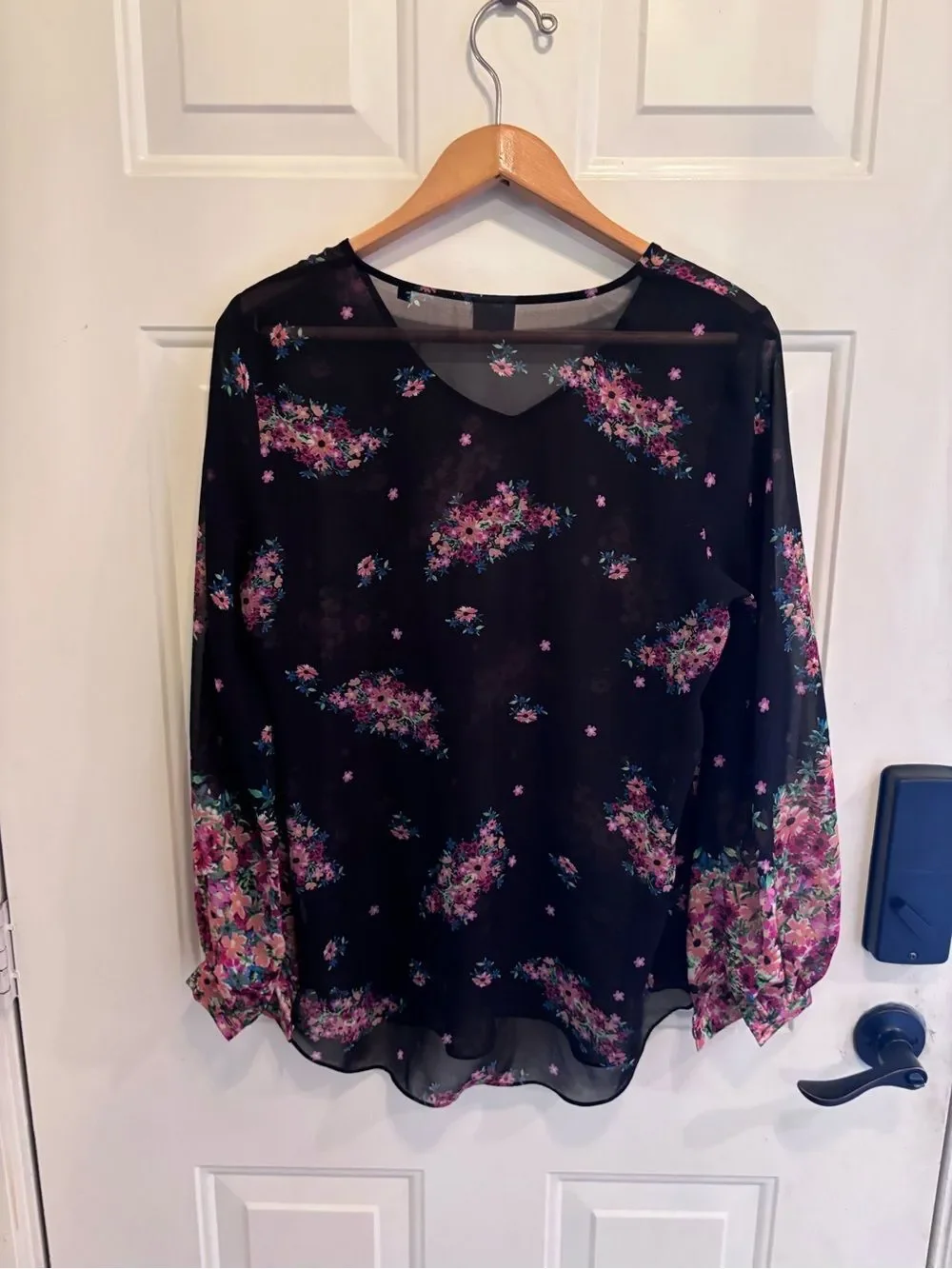 CAbi Black Floral Sheer Boho Blouse